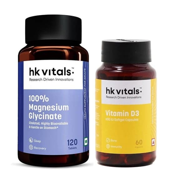 100% Magnesium Glycinate 120 Tabs & Vitamin D3 60 caps Combo